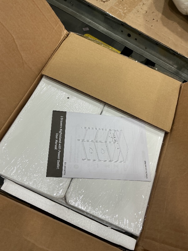 Photo 1 of *USED*
Furologee End Table with Charging Station, Nightstand with Fabric Drawers, Side Tables with USB Ports & Outlets, Night Stand with Storage Shelf & Hooks, for Living Room/Bedroom, White