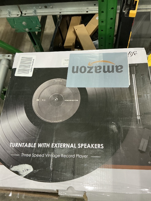View 3 of ***MISSING SPEAKERS*** Vintage Record Player with External Speakers Belt-Drive Turntable for Vinyl Records Dual Stereo Speakers LP Players Support 3 Speed 3 Size Wireless Playback AUX Headphone Input Auto Stop Wood Red