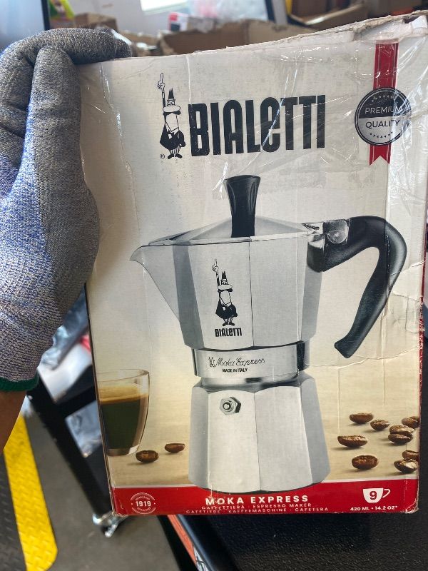 Photo 1 of **MAJOR DAMAGE**
Bialetti - Moka Express: Iconic Stovetop Espresso Maker, Makes Real Italian Coffee, Moka Pot 9 Cups (14 Oz - 420 Ml), Aluminium, Silver