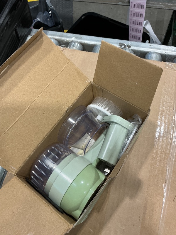 Photo 1 of *USED*
4 in 1 Handheld Electric Vegetable Cutter Set, Multifunctional Mini Electric Grinder Garlic Mud Masher Chopper, Portable Food Processor with Brush, for Garlic Chili Onion Ginger Celery Meat