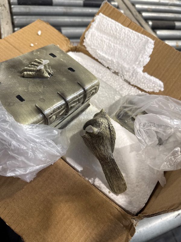 Photo 1 of ***MAJOR DAMAGE*** MyGift Resin Decorative Bookends for Heavy Books with Bird and Book Design, Farmhouse Book Ends, Vintage White Bookends, 1 Pair