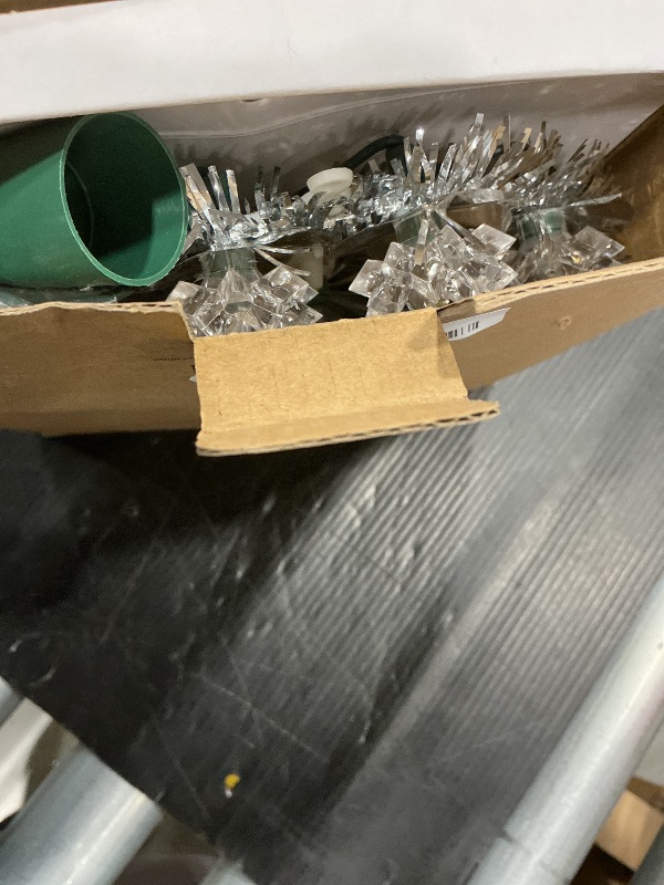 Photo 1 of *MINOR DAMAGE - USED*
Brizled Christmas Tree Topper, 8" Lighted Angel Tree Topper with 11 Count Lights, Siver Tinsel Wreath Tree Toppers, Warm Lighted Angel Tree Topper with 10 Flowers, Plug in Treetop for Christmas Tree