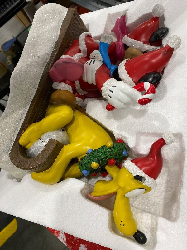 Photo 1 of *MINOR DAMAGE - USED*
MOMENTS IN TIME Disney Mickey Minnie & Pluto Christmas Figurine Santa Outfit Sled Decoration 10”H Hand-Painted Polyresin Holiday Home Decor Disney Holiday Collectible Tabletop Decor