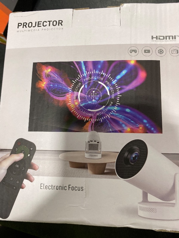 Photo 1 of ?Electric Focus?Mini Portable Projector with 4K Support, Bluetooth 5.4 WIFI6, 5watt Sound Base Speaker, 260 ANSI, Android 11, 210° Rotation , Auto Keystone Correction Video Projector HY300 PLUS