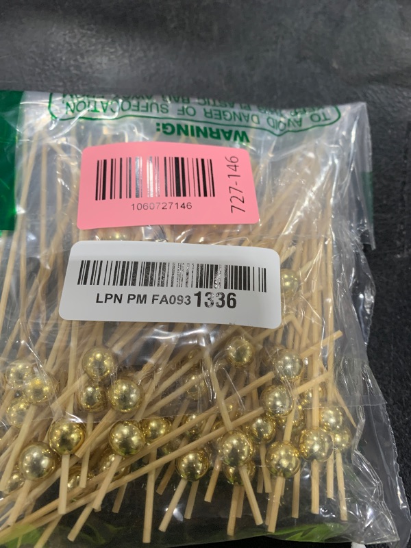 Photo 1 of [300PCS] Cocktail Picks, Fancy Toothpicks for Appetizers Drinks Food Fruit, 4.7 IN Long Decorative Bamboo Skewers, Gold Pearl Wooden Garnish Sticks for Charcuterie Boards Accessories Party Supplies