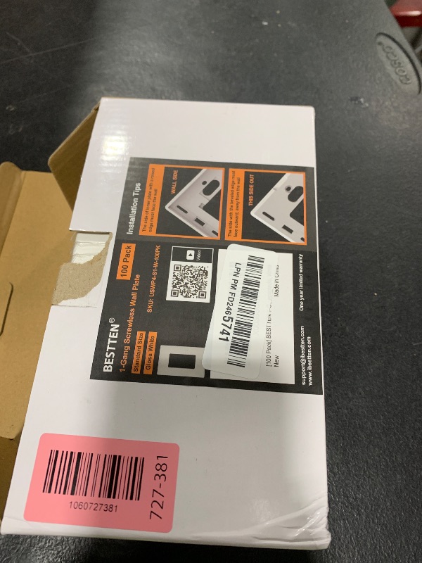 Photo 1 of 100 Pack BESTTEN 1-Gang Screwless Wall Plate, Decorator Outlet Cover, USWP4 Glossy White, Faceplate for Light Switch, Dimmer, USB, GFCI, Receptacle