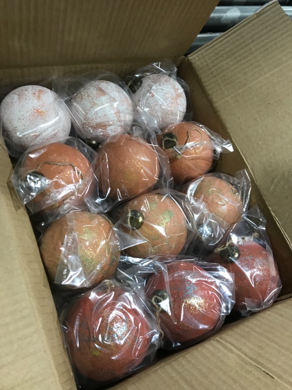 Photo 1 of 12 Pcs 3.15'' Large Rustic Vintage Neutral Textured Farmhouse Brown Christmas Ornaments Ball