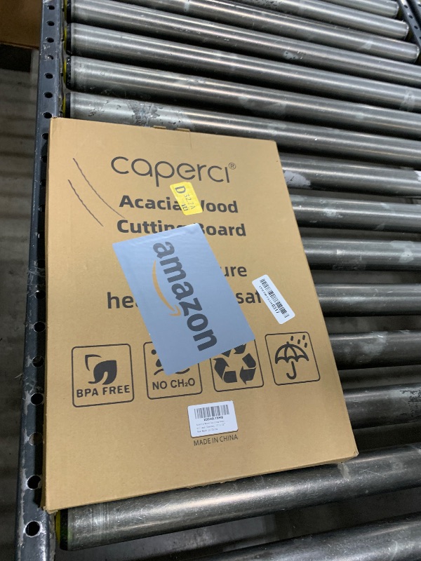 Photo 1 of Acacia Wood Cutting Board for Kitchen - Caperci Organic Wooden Chopping Serving Board with Deep Juice Groove for Meat (Butcher Block) Veggies, Fruit and Cheese, 17 x 12"