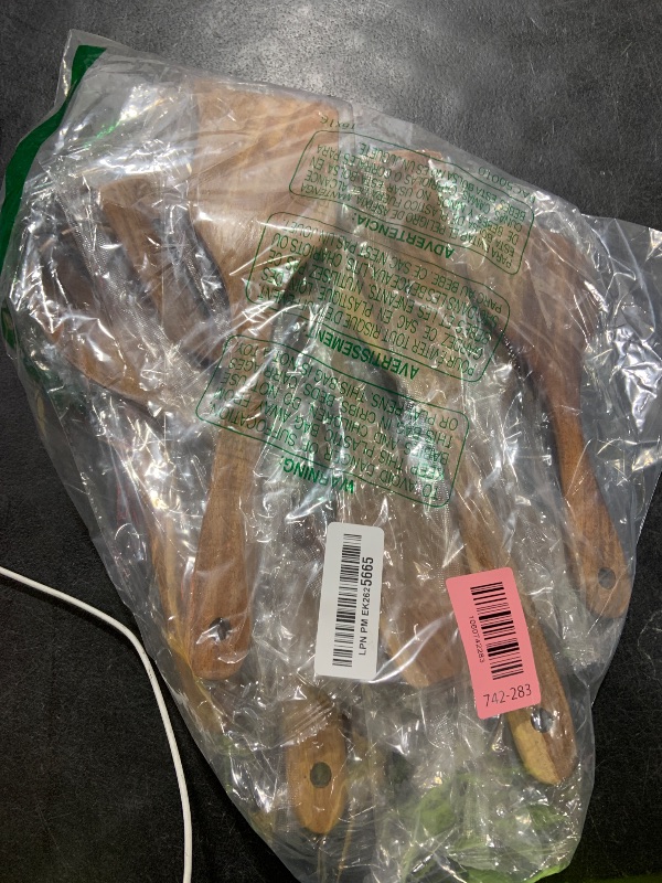 Photo 1 of 10 Pcs Wooden Cooking Utensils Set, Natural Teak Wood Spatula, Slotted Spatula, Soup Ladle, Spaghetti Spoon, Strainer Spoon, Salad Fork and Mixing Spoons for Kitchen, Non Stick & Heat Resistant Design