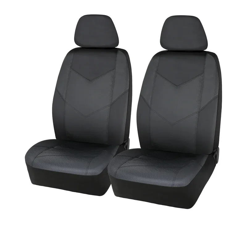 Photo 1 of (2 pack) Auto Drive 2 Piece Car Seat Covers Low Back Rival Carbon Fiber Leather Black, Universal Fit, 2002SC10
