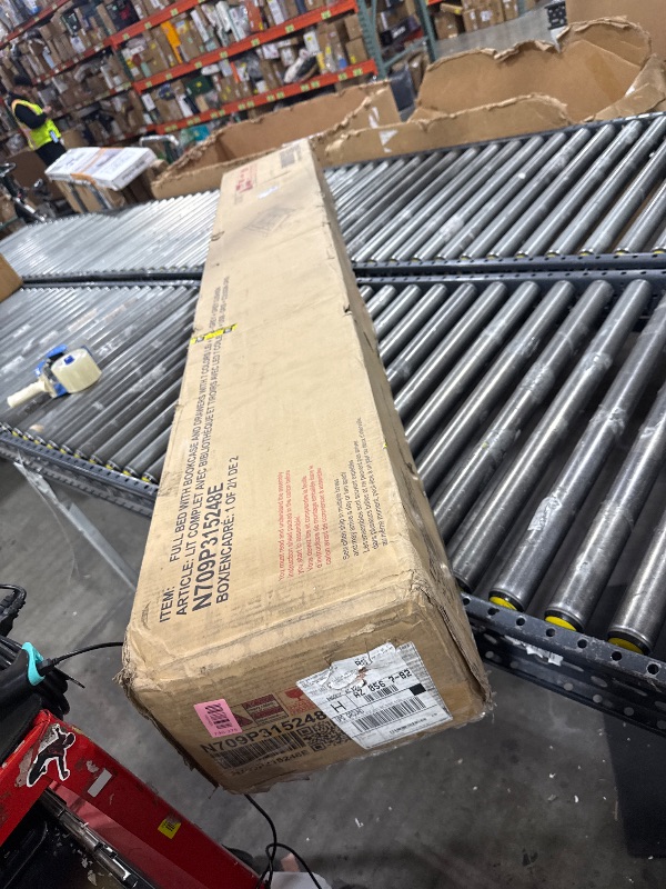 Photo 1 of **READ CLERK NOTES** Gray Wood Frame Full Platform Bed with Upholstered Headboard, Charging Station, LED, Storage Shelves, Drawers and Desk