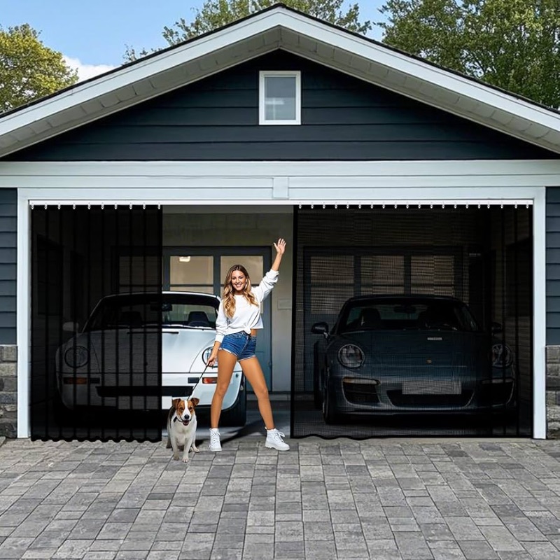Photo 1 of *INCOMPLETE** Sliding Garage Door Screen 2 Car with Track Closure, 16x7Ft Garage Net Screen Retractable Privacy Curtain Keep Annoying Animals Out Easy Assembly Fiberglass Mesh Screen Door for 2 Car Garage