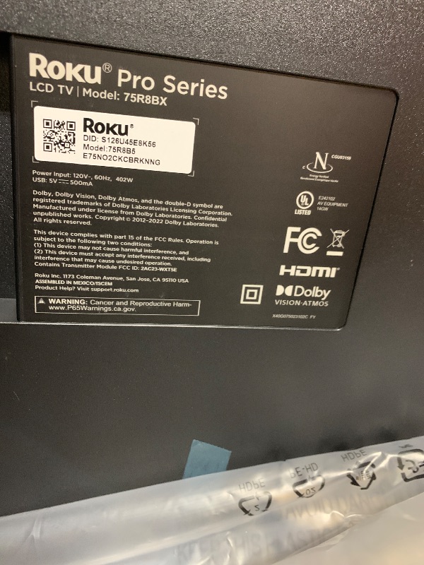 Photo 1 of BROKEN SCREEN!!!! Roku Smart TV – 75-Inch Pro Series 4K QLED RokuTV with Backlit Roku Voice Remote Pro, Dolby Vision IQ, 120Hz Refresh Rate – Live Local News, Sports, Gaming