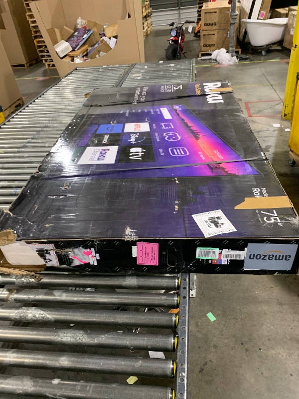 Photo 1 of BROKEN SCREEN!!!! Roku Smart TV – 75-Inch Pro Series 4K QLED RokuTV with Backlit Roku Voice Remote Pro, Dolby Vision IQ, 120Hz Refresh Rate – Live Local News, Sports, Gaming