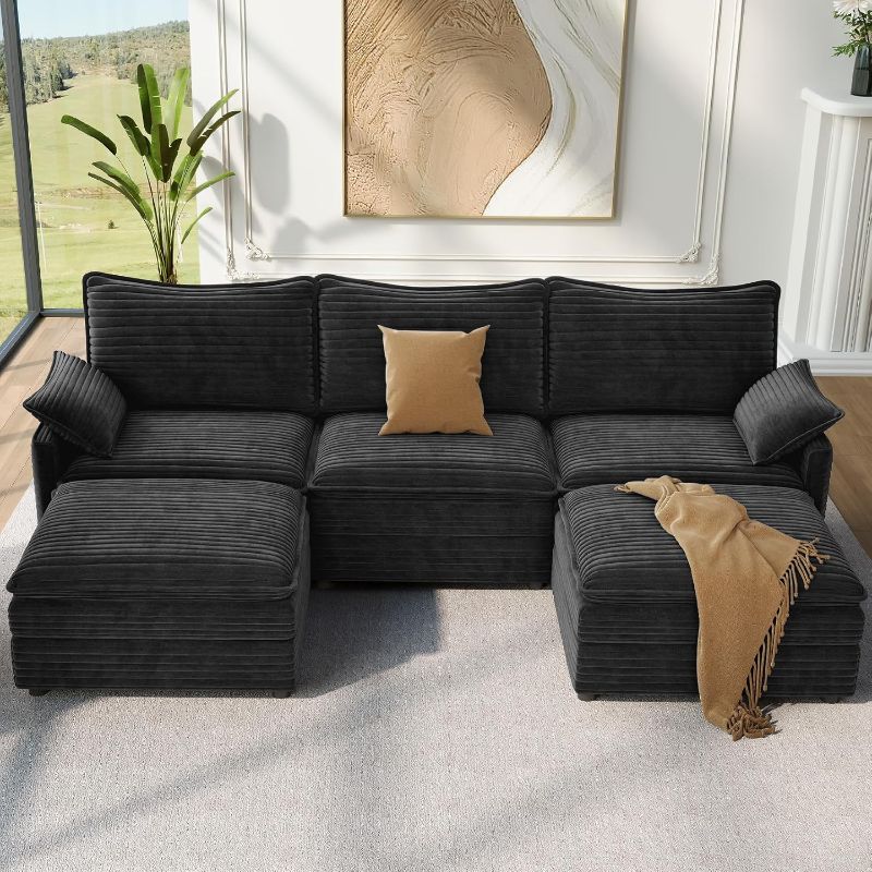 Photo 1 of MISSING MULTIPLE PIECES------------------SELLING FOR PARTS ONLY -------------------------Vesgantti 108" U Shaped Sectional Couch, Comfy Cloud Modular Sectional Sofa with 2 Ottoman Deep Seat Corduroy Modern Cloud Sofa, Modular Sofas for Living Room, Bedroo