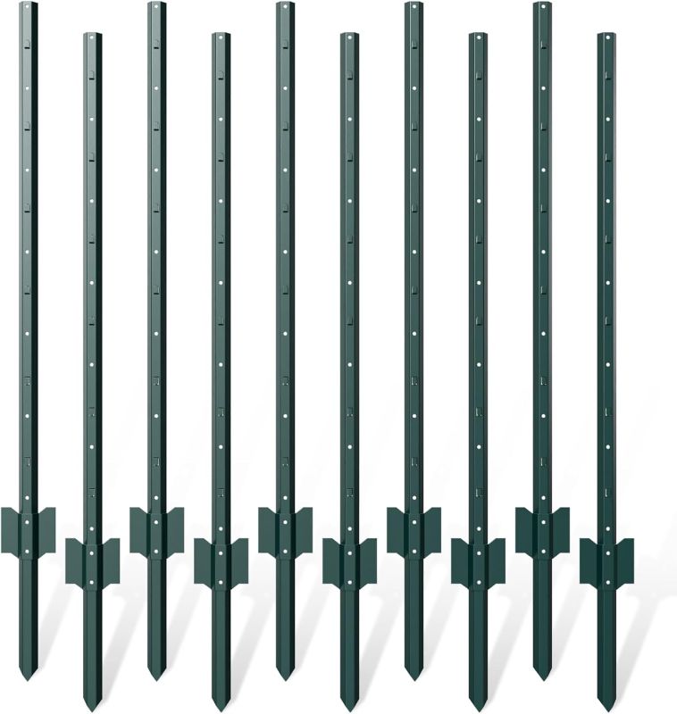 Photo 1 of 10 Pack Metal Fence Post, 7 Feet Heavy Duty Garden with U-Post, No Dig Garden Fence Stakes for Temporary Fencing, Corner Anchor