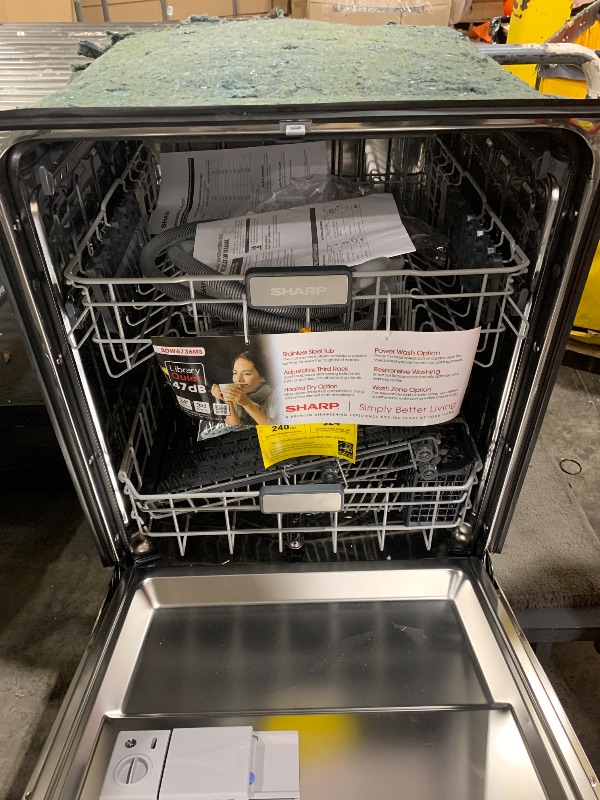 Photo 1 of PARTS ONLY---------------MAJOR DAMAGE---------------------------------BROKEN --------------------------------------------------------------------------------Sharp SDW6506JS 24-inch Stainless Steel Dishwasher, 49 dB, Third Rack, 12 Place Settings, Front To
