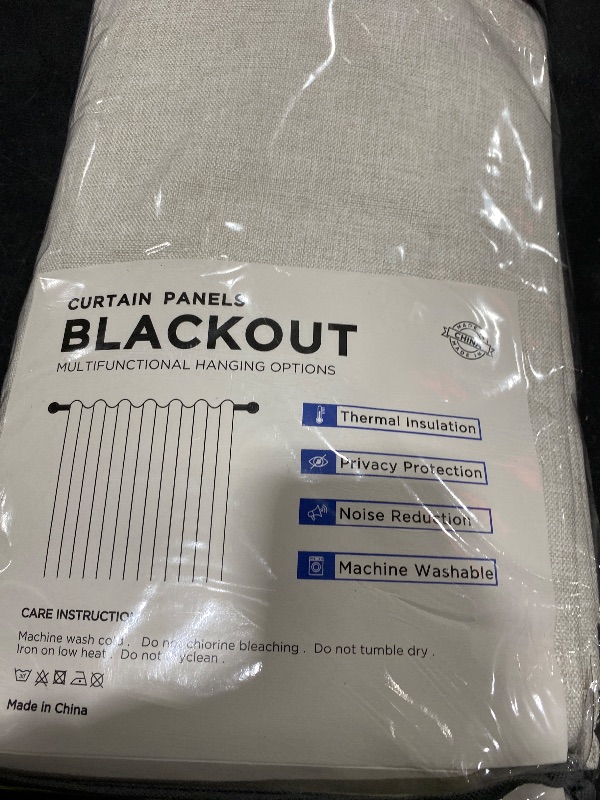 Photo 1 of 100% Blackout Shield Linen Blackout Curtains for Bedroom 96 Inches Long, Back Tab/Rod Pocket Living Room Drapes, Thermal Insulated Blackout Curtains 2 Panels Set, 50" W x 96" L, Beige