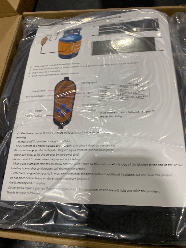 Photo 1 of 1 Pack Propane Tank Heater Blanket Gas LP Cylinder Tank Heater with Thermostat Controller Adjustment 41-122 °F and Timer Function, Propane Buckets Warmer Blanket Fit for 5-40LB Tanks (Black)