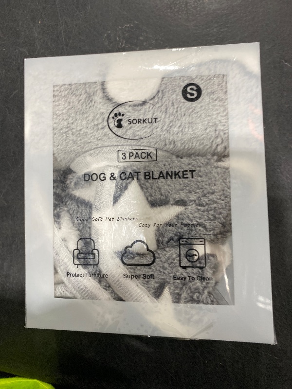 Photo 1 of 1 Pack 3 Puppy Blankets Super Soft Warm Sleep Mat Grey Cute Print Fluffy Fleece Pet Flannel Throw Dog Blankets for Small Dogs Cats,Star&Bone&Love- Small (23"x15")