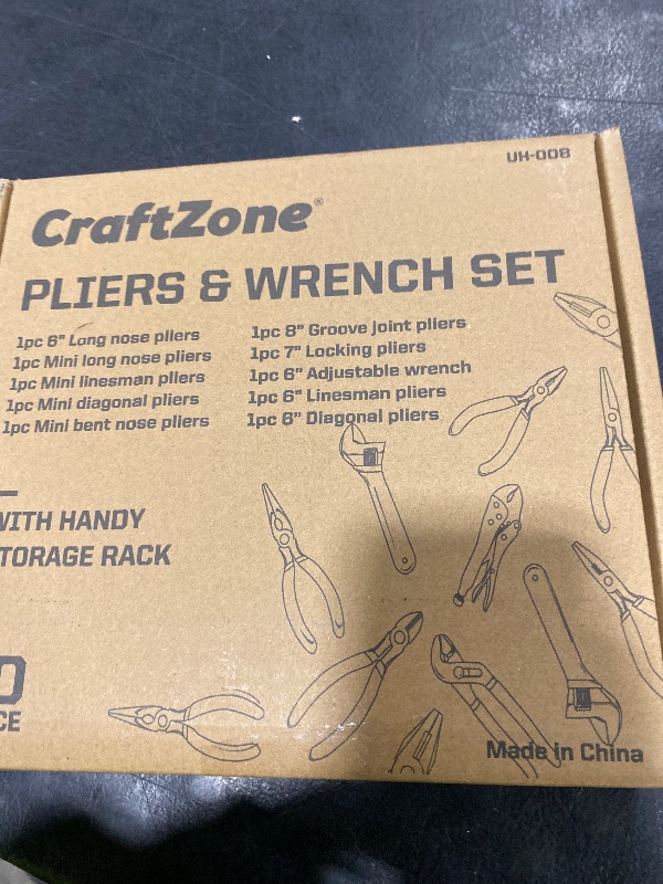 Photo 1 of 10PC Pliers and Wrench Set with Storage Rack – Includes Locking | Long Nose | Diagonal Cutter | Groove Joint | Linesman & Mini Plier, Carbon Steel Tool Kit for DIY and Home a Gift for Man