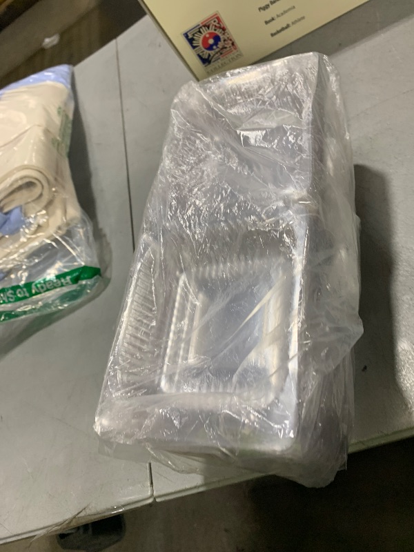 Photo 1 of 100 Pack 5 x 5 inch Clear Plastic Disposable Clamshell Container,Hinged Take Out Clamshell Dessert Container with Lid Takeout Tray Disposable Food Clamshell Containers for Dessert,Cakes,Sandwiches