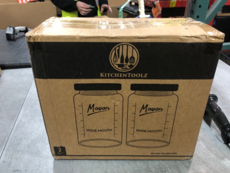 Photo 1 of 1 Gallon Glass Mason Jar with Airtight Wooden Lid, Wide Mouth Large Food Storage Container with Measurement Markings For Kitchen Pantry, Pickling, Cookies, Flour & Sugar - 2 Pack