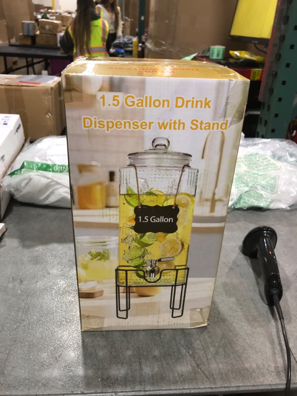 Photo 1 of 1.5 Gallon Glass Drink Dispenser, Drink Dispensers for Parties, Beverage Dispenser with Stand and Glass Lid, 100% Leakproof Spigot, Ideal for Lemonade, Juice, Iced Tea, Laundry Detergent Dispenser