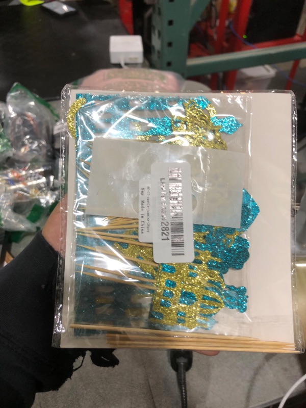 Photo 1 of 26Pcs Glitter Princess Cake Topper Set with Lake Blue Castle Gold Happy Birthday Cake Toppers Crown Cupcake Topper for Arabian Princess Birthday Baby Shower Costume Party Decor