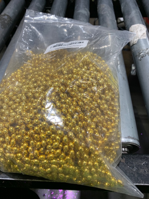 Photo 1 of 100 PCS Gold Bead Necklace, Gold Mardi Gras Christmas Oval Beads Necklaces 30.5" Metallic Beaded Costume Necklaces Party Necklaces for Mardi Gras Christmas Parade Throws Pirate Party Favors