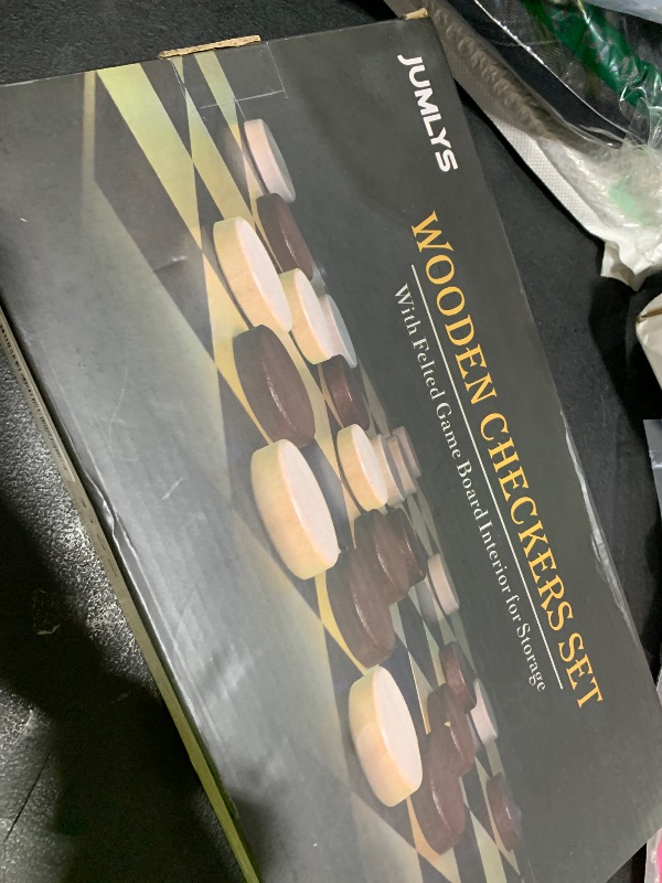 Photo 1 of 2 in 1 Magnetic Chess Set & Checkers Board Game, 15" Wooden Folding Chess Board with 2 Extra Queens, Portable Travel Chess Set with Pieces Storage Slots, Beginner Chess Board Game for Adults & Kids