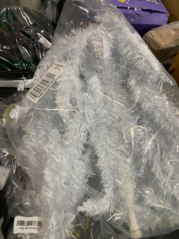 Photo 1 of 4ft Lighted Artificial White Christmas Tree | Leeheeyee Small Christmas Tree, Not Pre-lit White Tinsel Pine Trees with Lights, Ideal for Home, Office, and Xmas Tree Party Décor