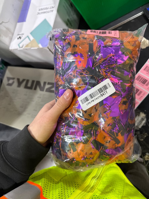 Photo 1 of 33FT Halloween Tinsel Garland with Pumpkin Bat Ornaments, Shiny Metallic Twist Garland Outdoor Indoor Halloween Decorations for Mantel Staircase Fireplace Home Classroom Party Decor Supplies