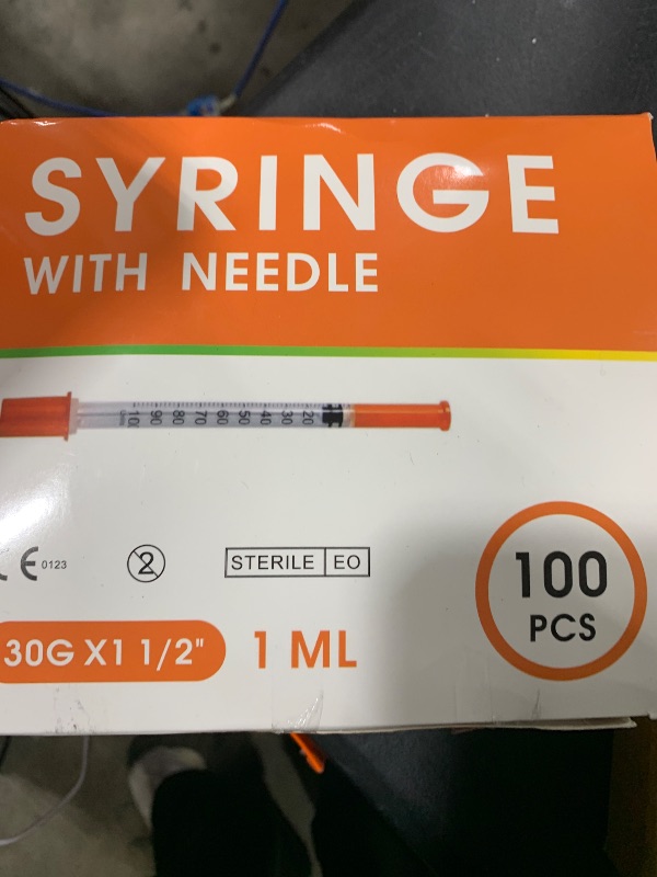 Photo 1 of 100 Pack 1ml Syringes with Needle-30Ga 0.5 Inch, Individually Sealed Packaging