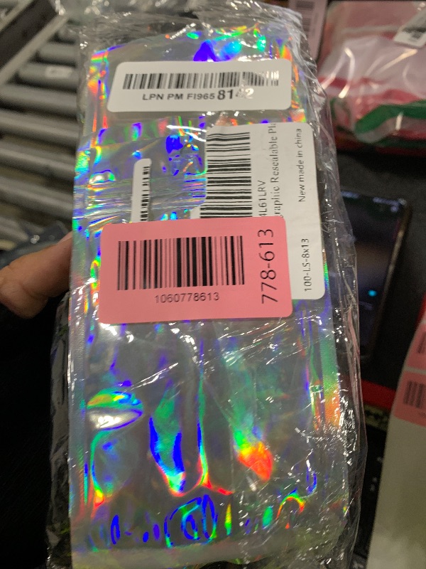 Photo 1 of 100 Pack Holographic Resealable Plastic Bags for Food Storage, Zipper Bags with Clear Front Window, Packaging Pouch for Small Business (100 Pack, 3.2x5.2 inch)
