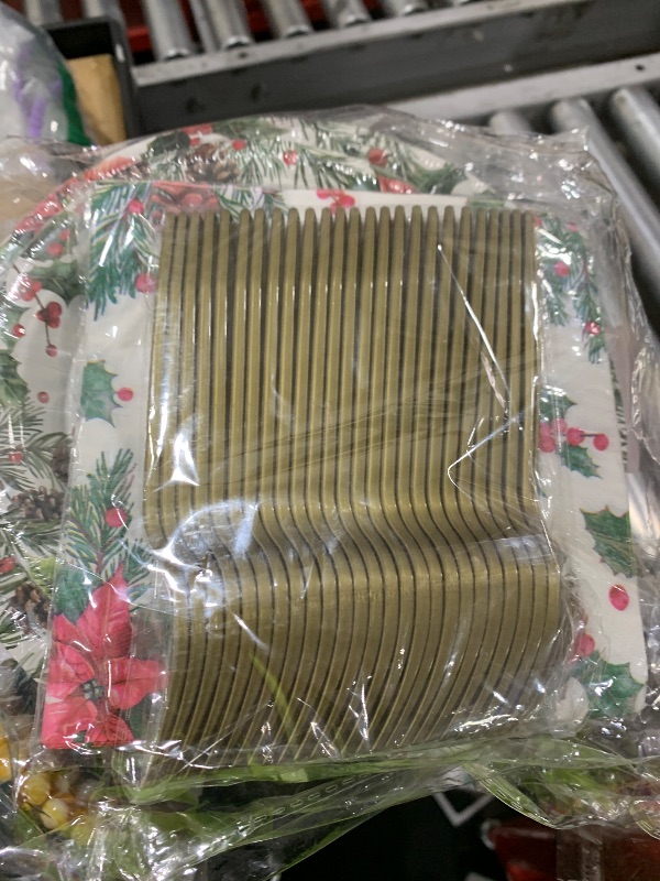 Photo 1 of 100 Pcs Vintage Christmas Tableware Party Supplies, Serves 25, Disposable Retro Santa Sleigh and Tree Paper Plates, Napkins, and Forks, Holiday Dinner, Winter Wonderland, Xmas Party Decorations