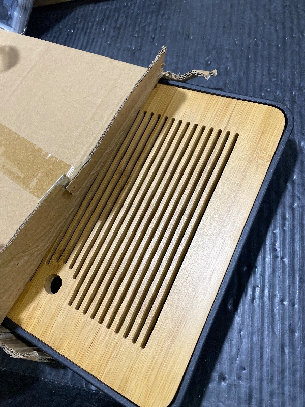 Photo 1 of 11 Inch Bamboo Chinese Gongfu Tea Tray Table Box with Water Storage for Kungfu Tea Set (Black)