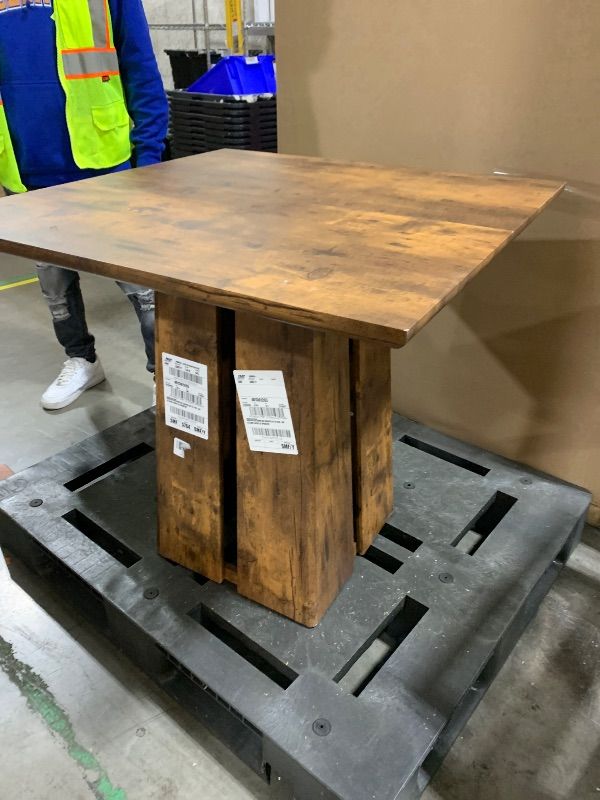 Photo 1 of *IMPERFECT** Farmhouse Brown Wood 31.5 in Pedestal Base Square Dining Table-Seats 4