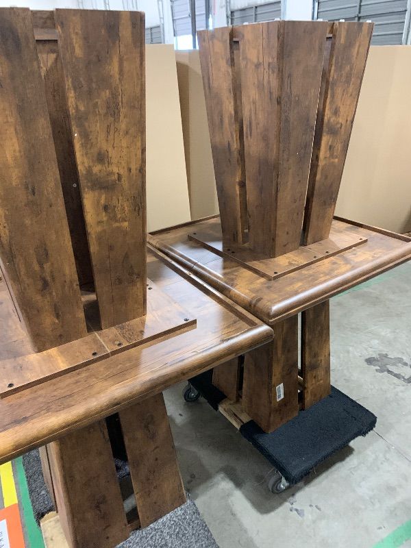 Photo 1 of *IMPERFECT** Farmhouse Brown Wood 31.5 in Pedestal Base Square Dining Table-Seats 4