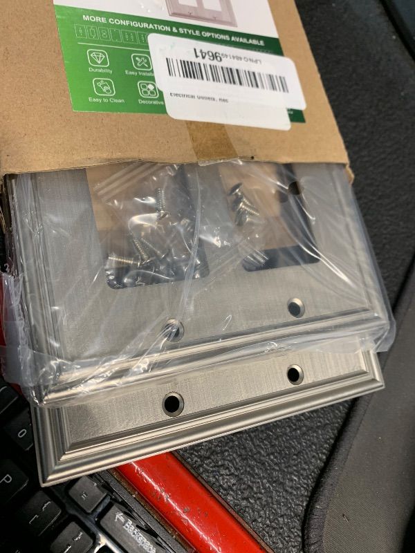Photo 1 of ***STOCK PHOTO FOR REFERENCE ONLY, SILVER***TREEWELL 2-Pack Decorative Double Decorator Outlet Cover Plate, Durable Zinc Alloy Pure White Wall Plates for Electrical Outlets, Receptacle, GFCI Outlet, Dimmer Switch, 2-Gang, Corrosion Resistant