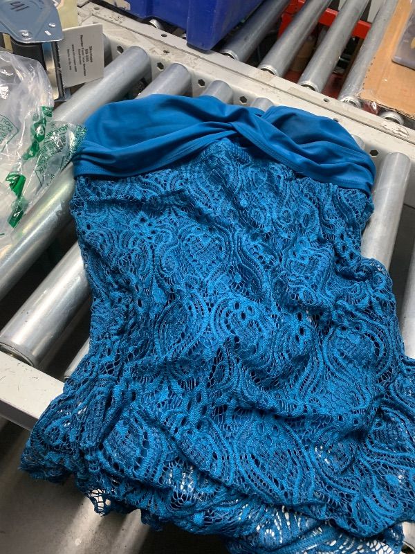 Photo 1 of (ONE PIECE / SIZE XL) ***STOCK PHOTO REFERENCE ONLY***MODLILY Tie Back Womens Tankini Swimsuits with Board Shorts, Handkerchief Hem Two Piece Swimwear Peacock Blue