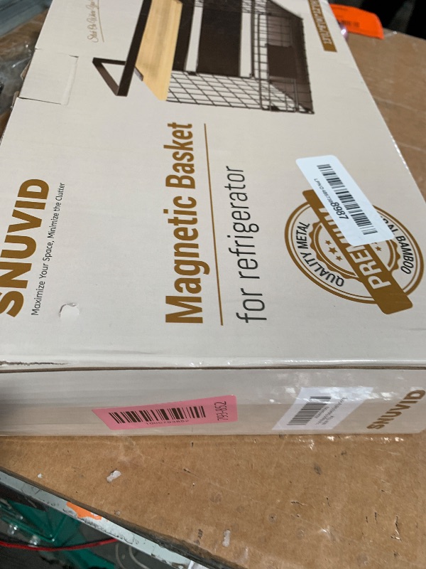 Photo 1 of [WIDER SHELF] 1 SET Strong Magnetic Shelf Basket for Fridge with Tag & Bamboo Top, XXL Large Magnetic Spice Rack Shelves for Side of Refrigerator, Kitchen Pantry Storage Organizer for Food Fruit Veg