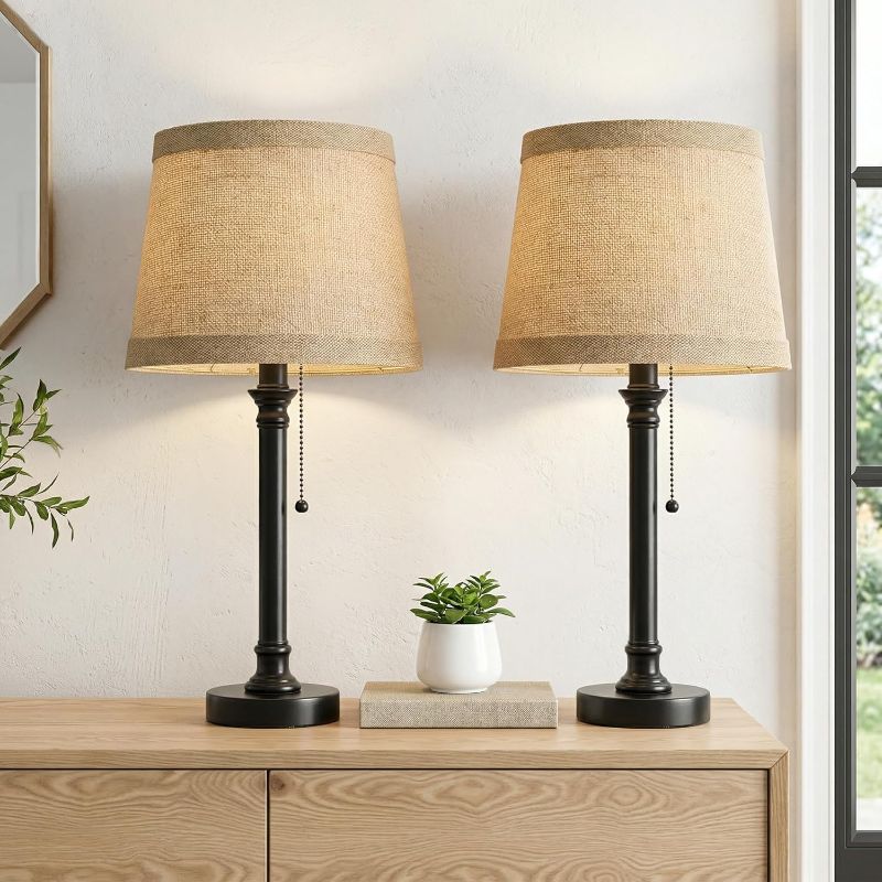 Photo 1 of **MISSING PARTS**
Oneach Modern black Table Lamp Set of 2 for Bedroom Living Room 19.5'' Traditional Bedside Desk Nightstand Buffet Candlestick Samll Lamps with White Drum Shade