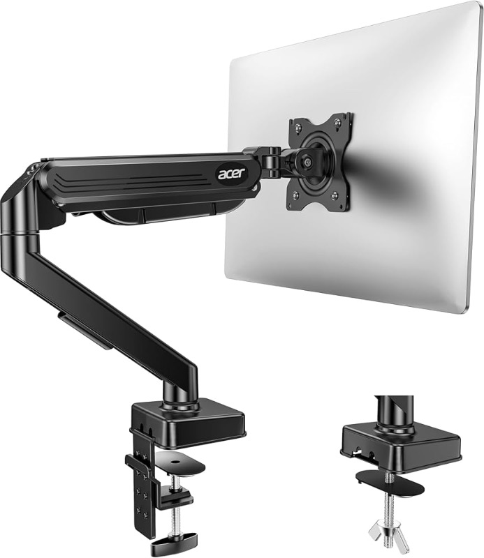 Photo 1 of ****Stock photo reference only*******Acer Single Monitor Mount, Fully Adjustable Monitor Arm Fits 17 to 34 Inch Screens, Gas Spring VESA Mount with C-Clamp & Grommet Base, Computer Desk Arm with Tilt Swivel Rotate Supports 4.4-19.8 lbs