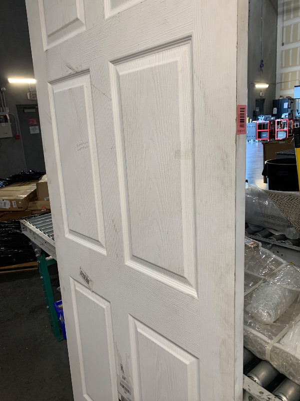 Photo 1 of (DAMGED/FOR PART) 30 in. x 80 in. White Primed Composite MDF 6 Panel Interior Door Slab