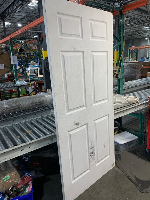 Photo 1 of (DAMGED/FOR PART) 30 in. x 80 in. White Primed Composite MDF 6 Panel Interior Door Slab