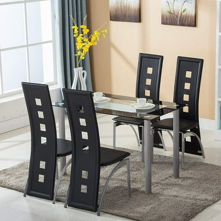 Photo 1 of ** chairs only ** Ktaxon 5 Piece Glass Dining Table Set with 4 Faux Leather Chairs Dining Furniture Black-Chairs