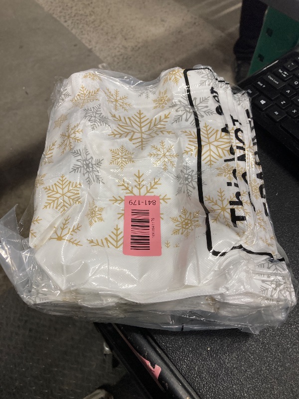 Photo 1 of ***POSSIBLE MISSING PIECES***Lingvee 50 Pcs Winter Snowflake Gift Bag Bulk Gold Sliver Reusable Tote Bags with Handle Xmas Non Woven Candy Bags for Winter Birthday Wonderland Christmas Party Decorations Supplies(Gold Snowflake)***POSSIBLE MISSING PIECES**