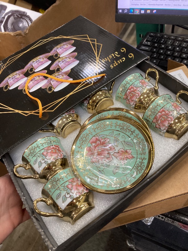 Photo 1 of **MISSING 2 CUPS**Acellegic Vintage Floral Tea Cups and Saucers Set of 6 (3 Oz), Porcelain Tea Cup Sets Assorted Colors with Gift Box for Cappuccino, Macchiato, Birthday Party Supply