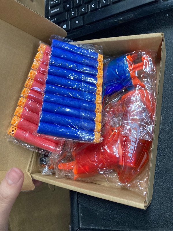 Photo 1 of 2 Pack Mini Blaster Guns Set for Nerf, Small Toys Pistol for Boys Easter Basket Stuffers for Kids Toddlers Age 3-5 5-7 8-12 Year Olds Birthday Gifts - 20 Refill Foam Darts 2 Wristbands